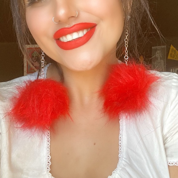 Jewelry - Red Poof Ball Earrings